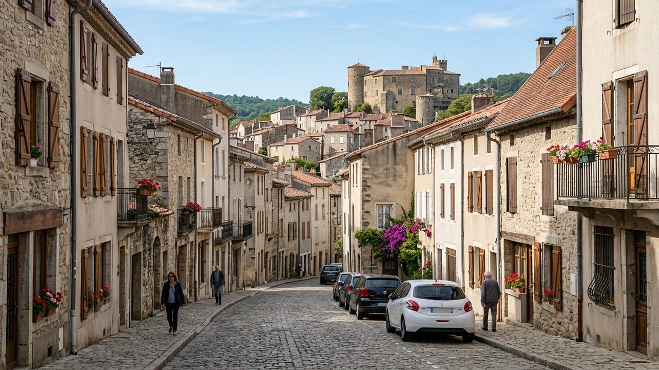 Vue d'une rue d'Aubenas montrant les quartiers résidentiels de la ville ardéchoise