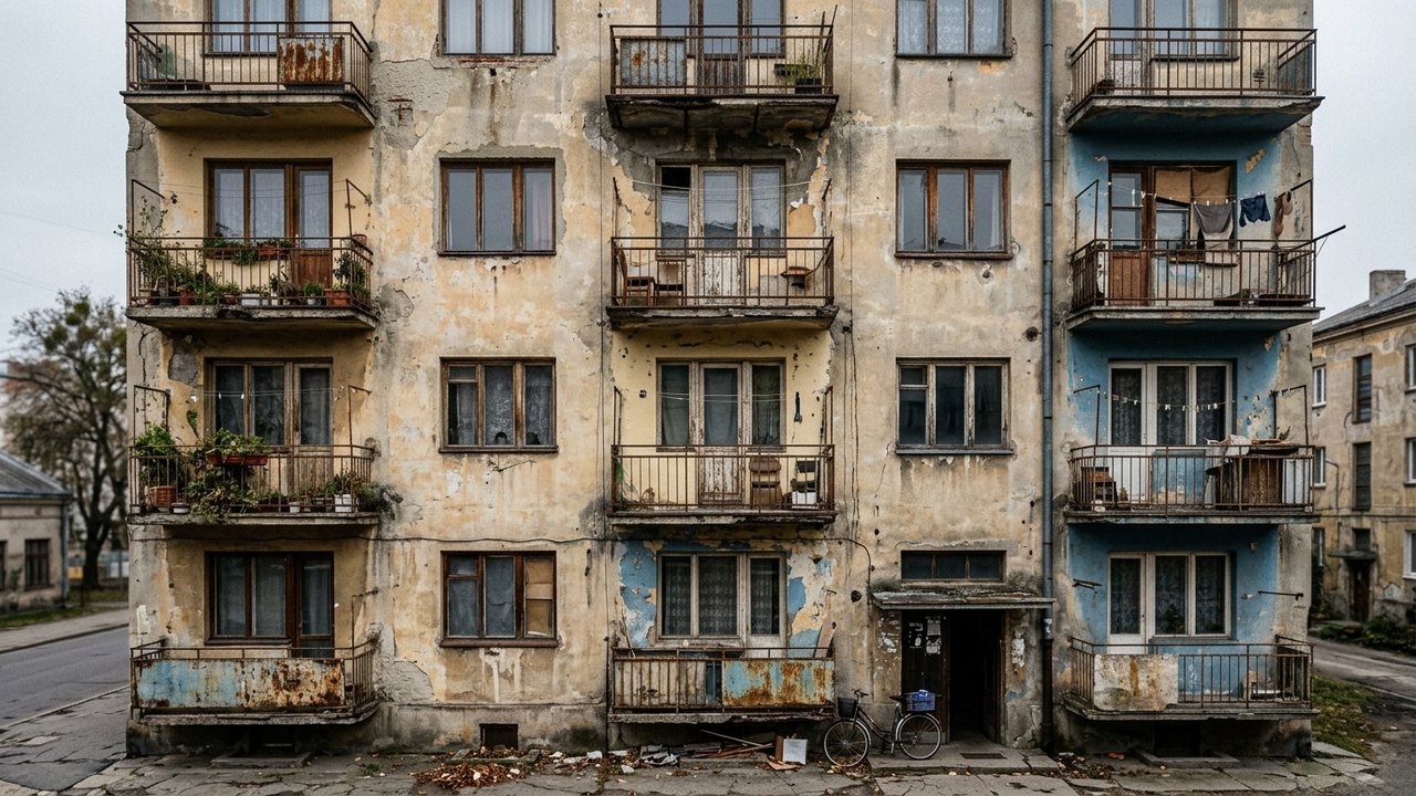 Façade dégradée d'un immeuble dans un quartier sensible à Bourg-en-Bresse