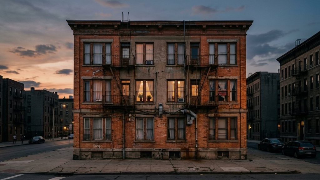 Immeuble dégradé dans un quartier sensible de Saint-Étienne