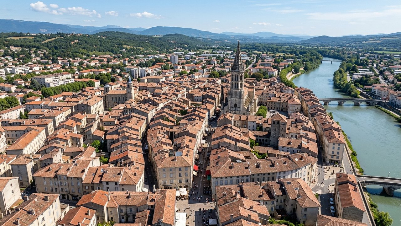 Vue du quartier de la Monnaie à Romans-sur-Isère, zone urbaine dense