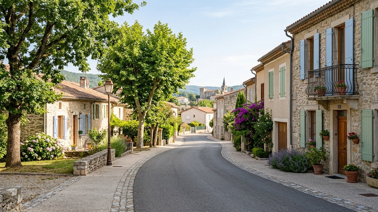 Rue tranquille et bien éclairée d'un quartier résidentiel sûr d'Aubenas